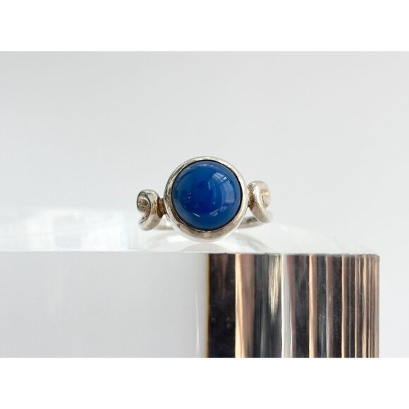 Lapis Lazuli Modernist Southwest 925 Sterling Silver Vintage Ring - sz 5.25 - Picture 2 of 9